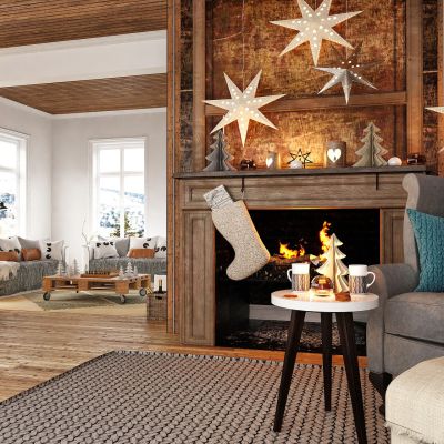 New year tree in scandinavian style interior with christmas deco